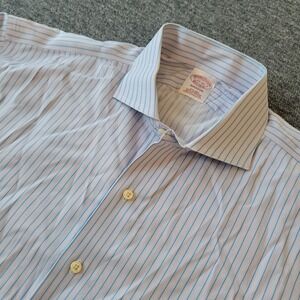 Brooks Brothers Dress Shirt Men's 17 35 Madison Blue Red Striped Non-Iron Supima